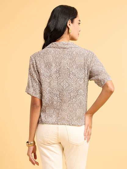 Echoes of Bliss Beige Floral Printed Shirt