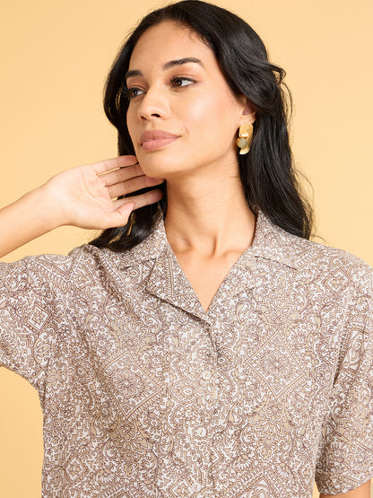 Echoes of Bliss Beige Floral Printed Shirt