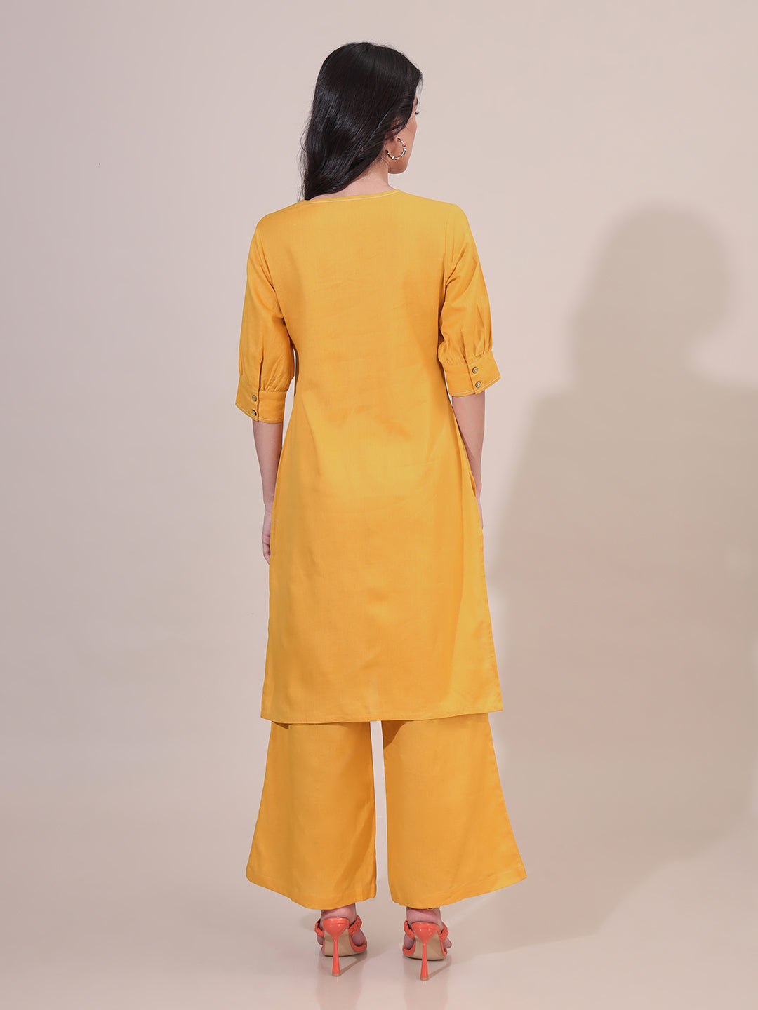 Soft Utility Solid Yellow Kurta Set With Front Pockets (No Dupatta)