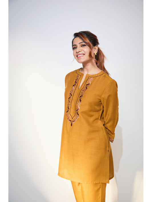 Ornate Oasis Mustard Embroidered Kurta Set