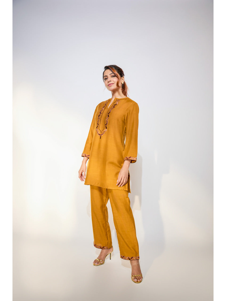 Ornate Oasis Mustard Embroidered Kurta Set