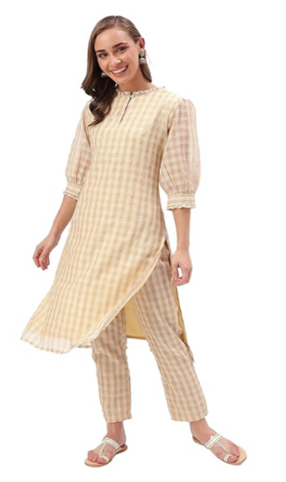 Allura Beige Chanderi Kurta Set