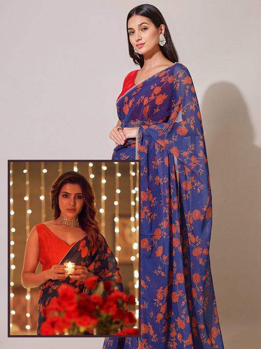 Samantha Ruth Prabhu for SAAKI - Women Bageecha Blue Floral Printed Saree