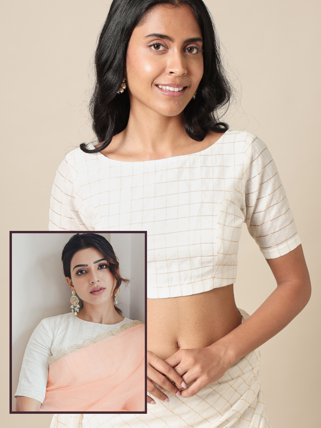 Samantha Ruth Prabhu for SAAKI -  Women Mulla Zari Chequered Off White Blouse