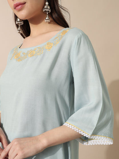 Wildflower Blue Embroidered Kurti Set