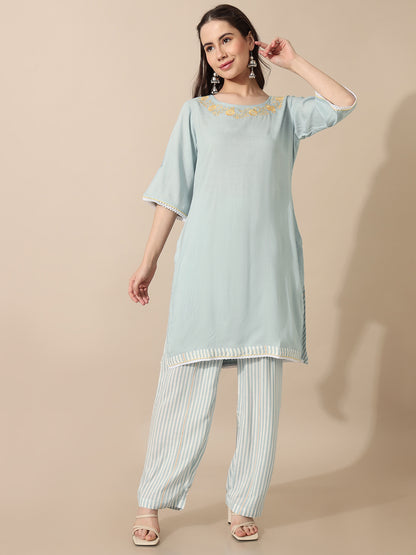 Wildflower Blue Embroidered Kurti Set