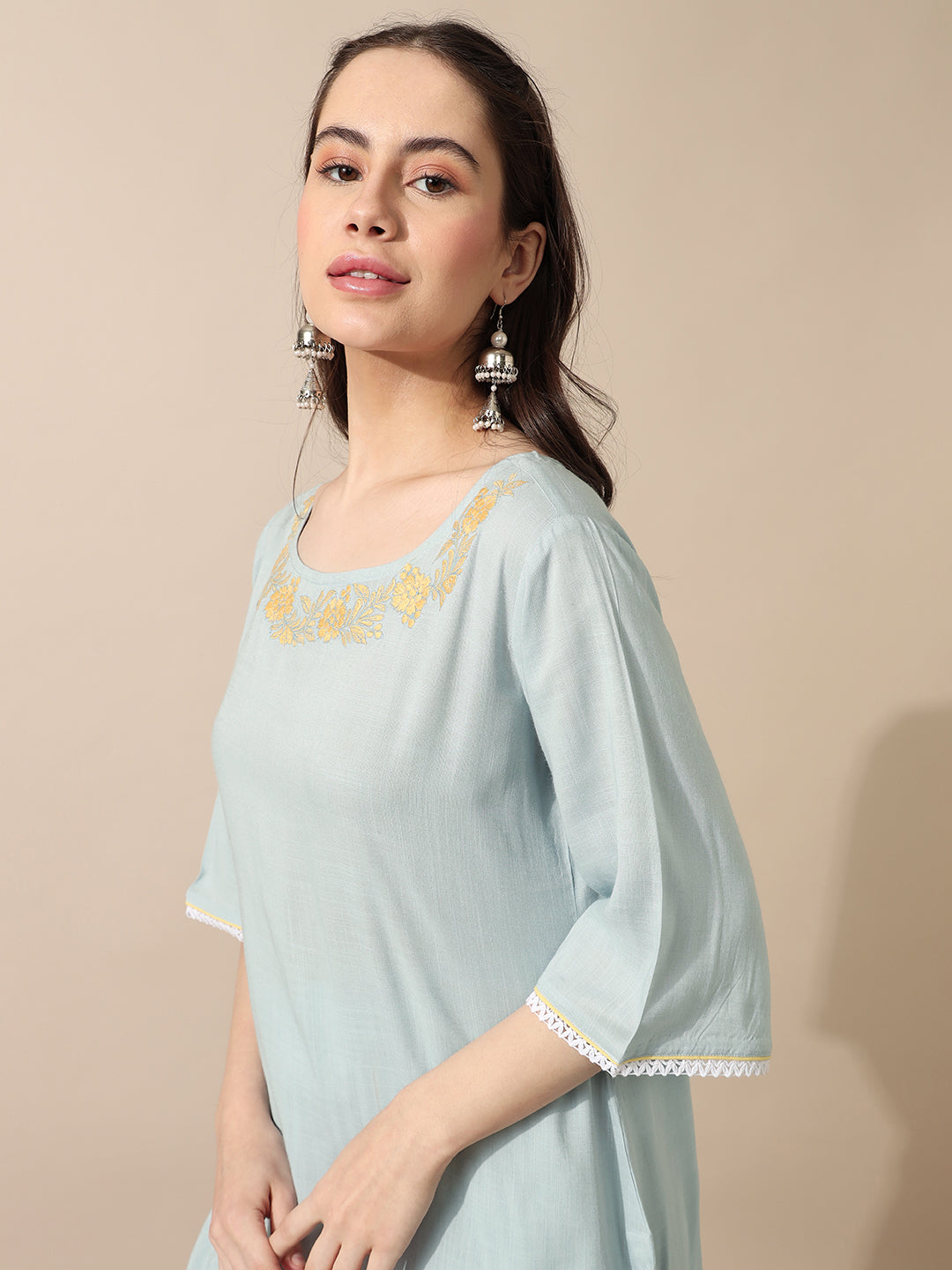 Wildflower Blue Embroidered Kurti Set