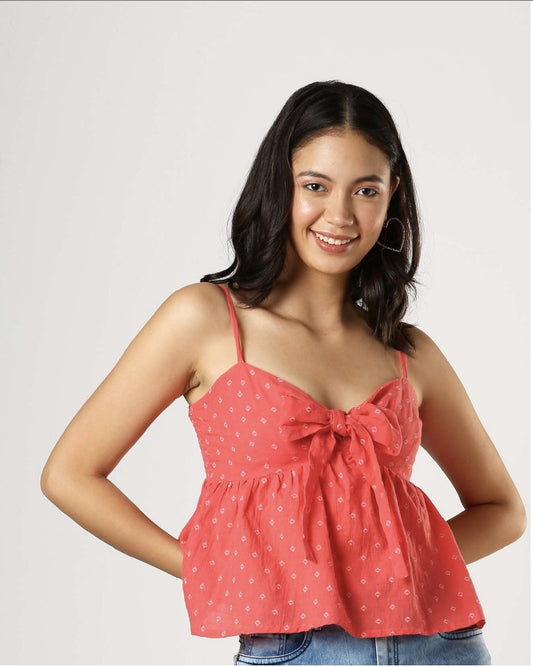 Allura Pink Strappy Printed Top With Bow