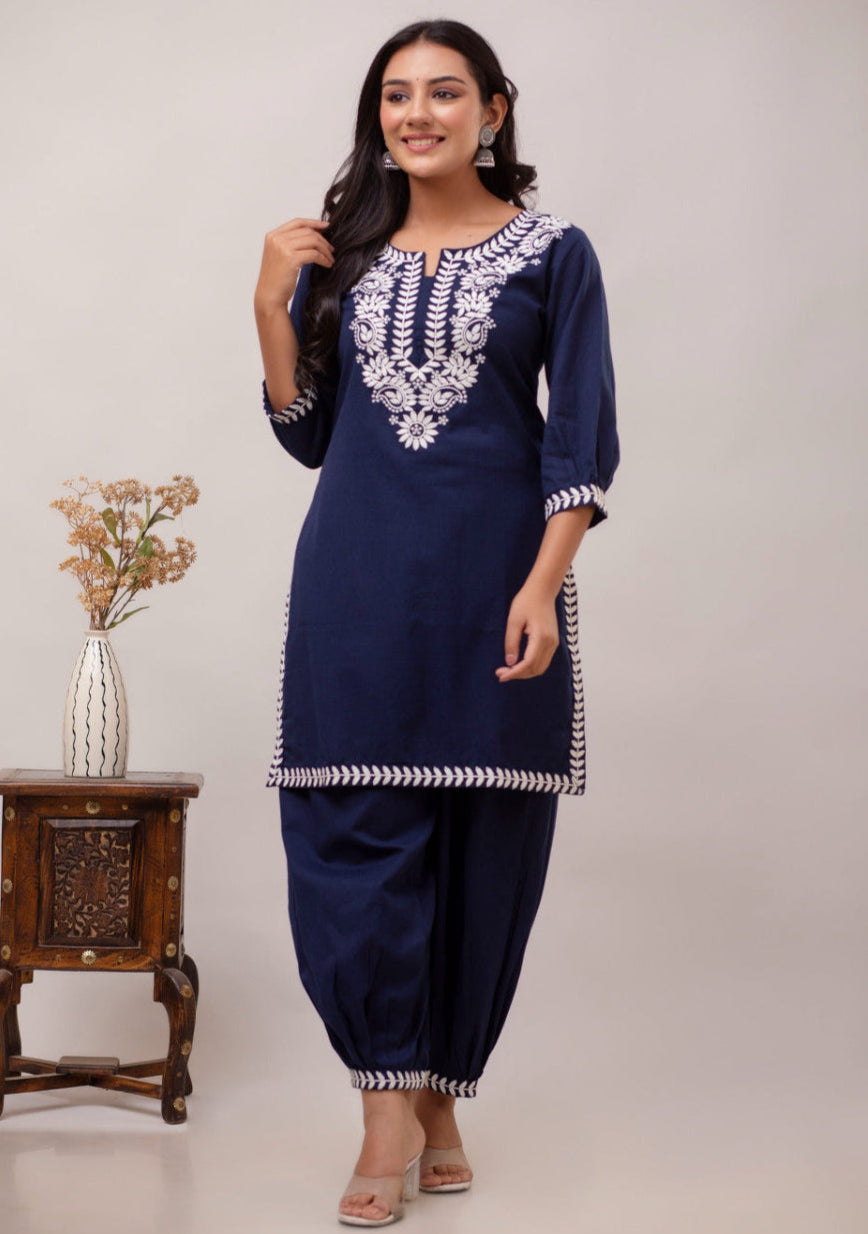 Blooming Elegance Navy Embroidered Kurta Set