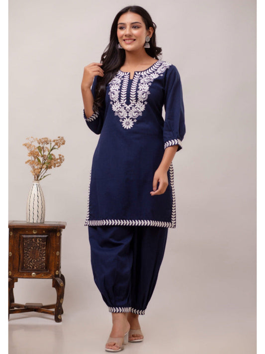 Blooming Elegance Navy Embroidered Kurta Set