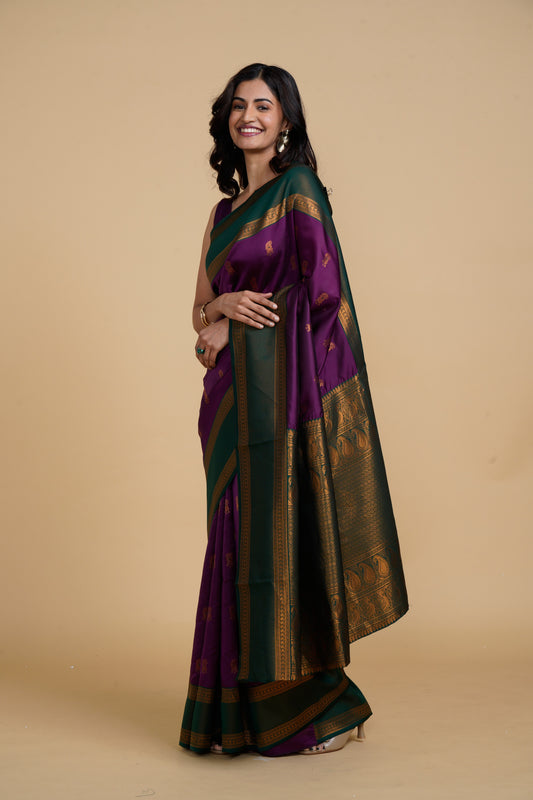 Divine Drapes Purple Saree With Motif