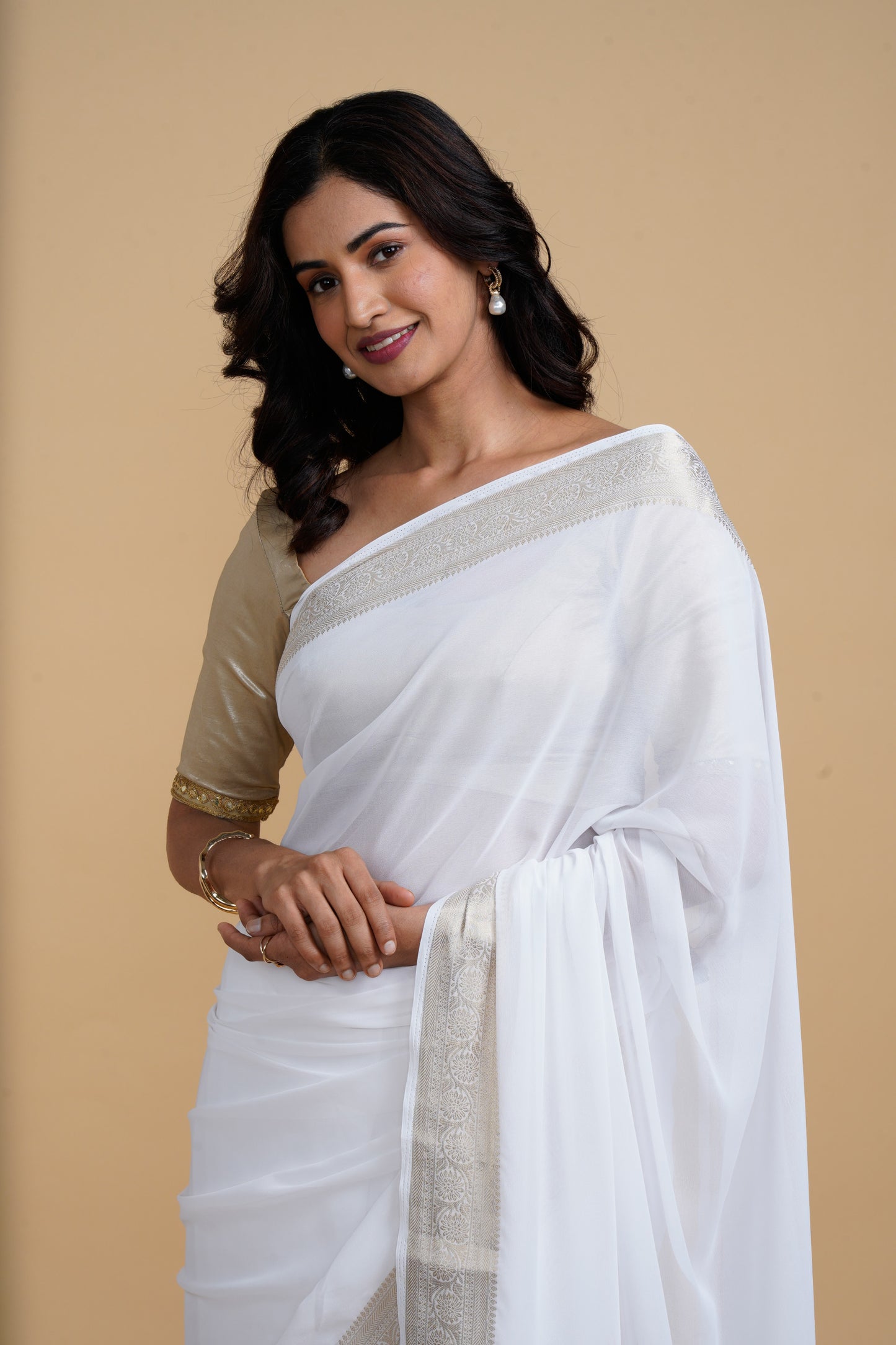 Divine Drapes White Saree