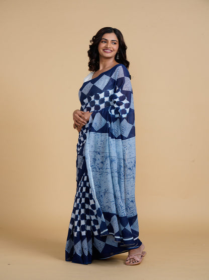 Blooming Elegance Indigo Printed Saree