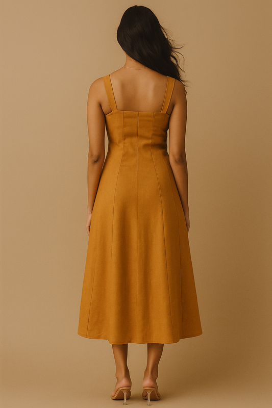 Terra Mustard Sleeveless Midi Dress