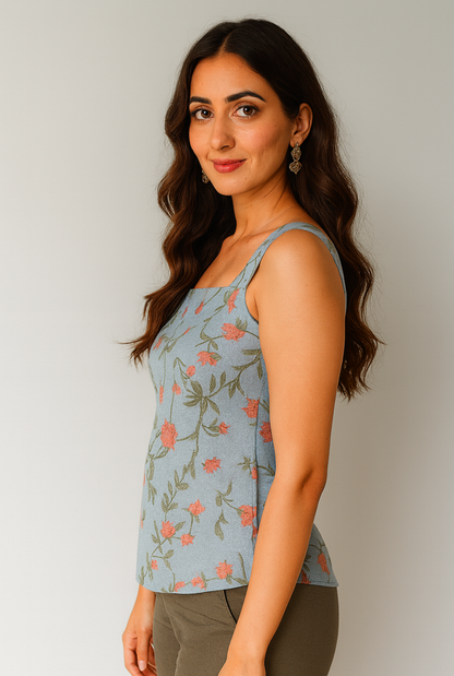 Rhea Icy Blue Printed Top