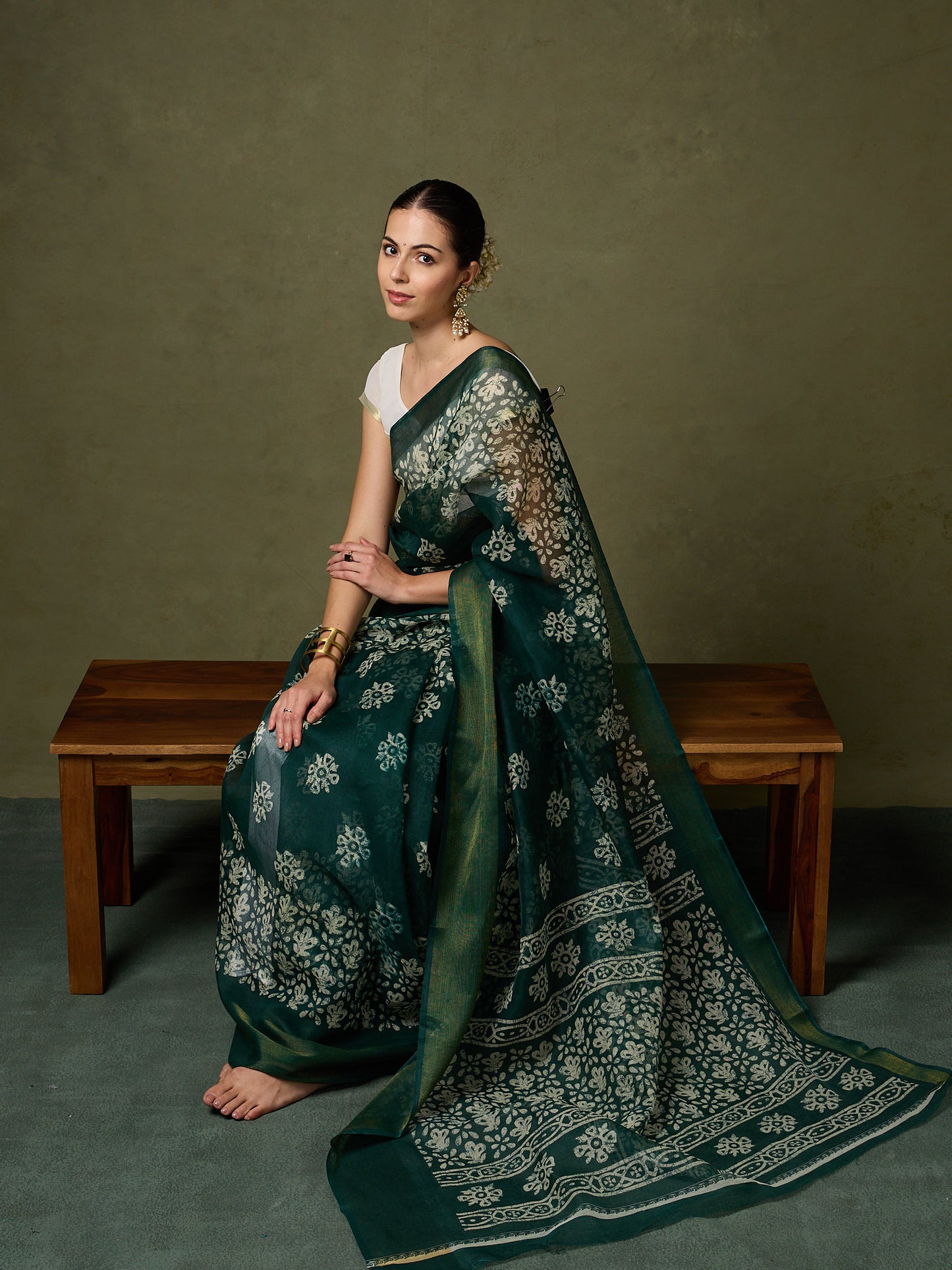 Divine Drapes Green Floral Saree