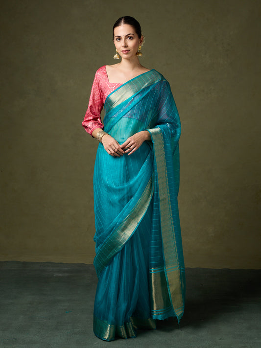 Divine Drapes Teal Saree