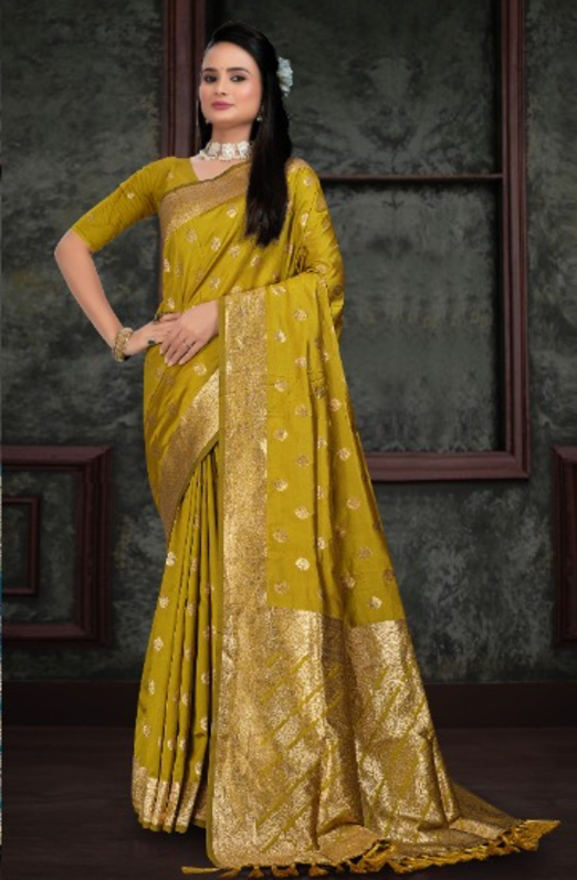 Divine Drapes Green Saree With Golden Motifs