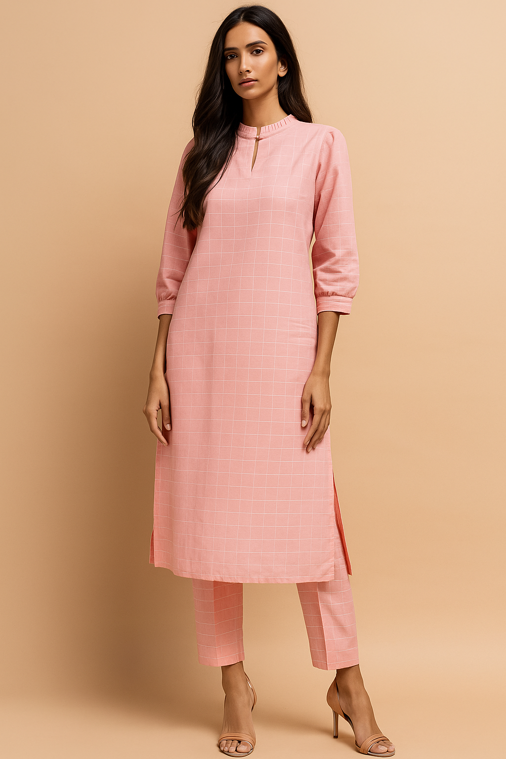 Allura Collection Pink Chequered Kurta Set