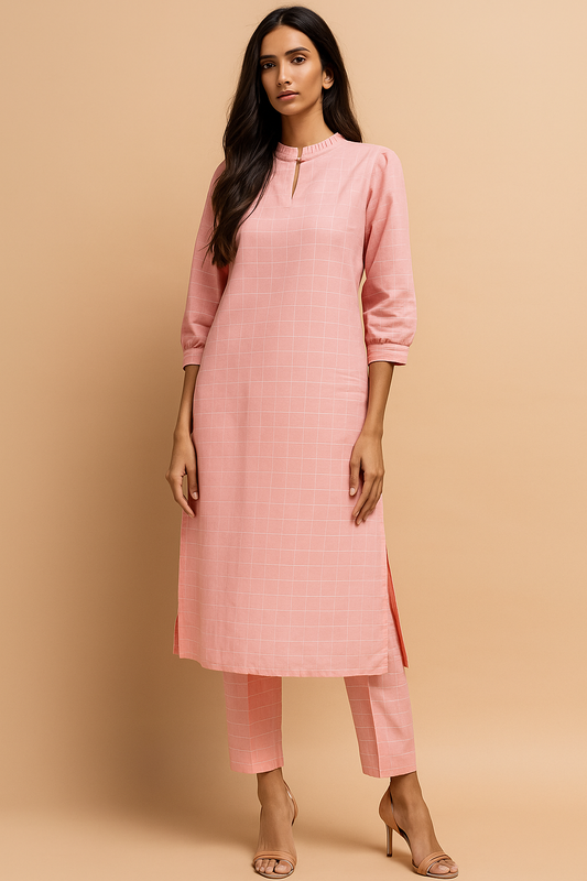 Allura Collection Pink Chequered Kurta Set