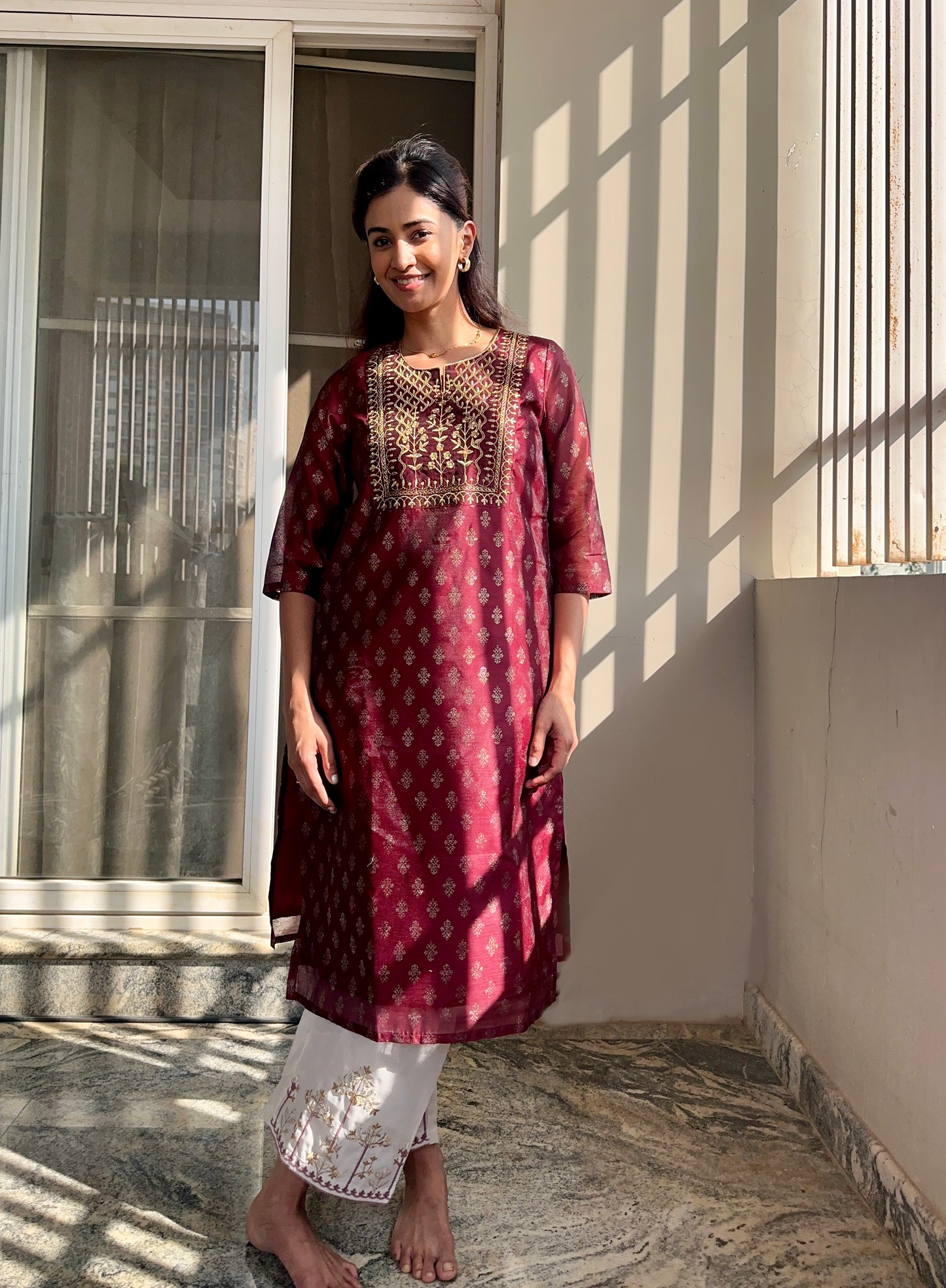 Autumn Yearn Maroon Embroidered Kurta