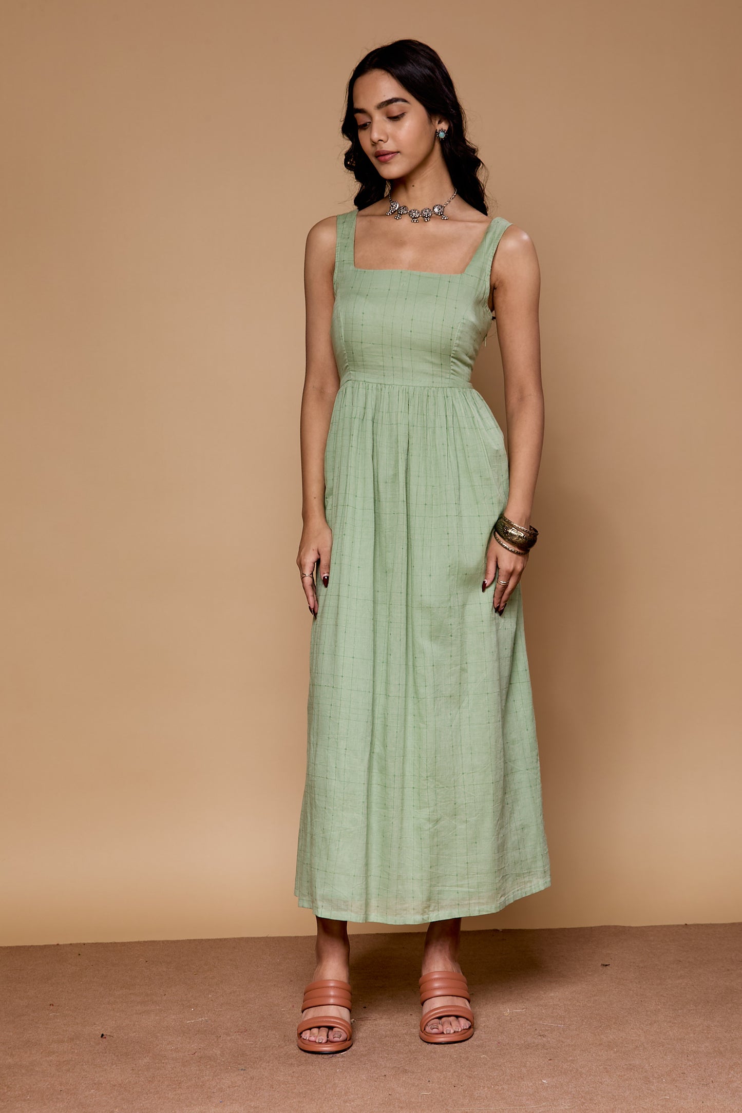 Ornate Oasis Green Sleeveless Dress