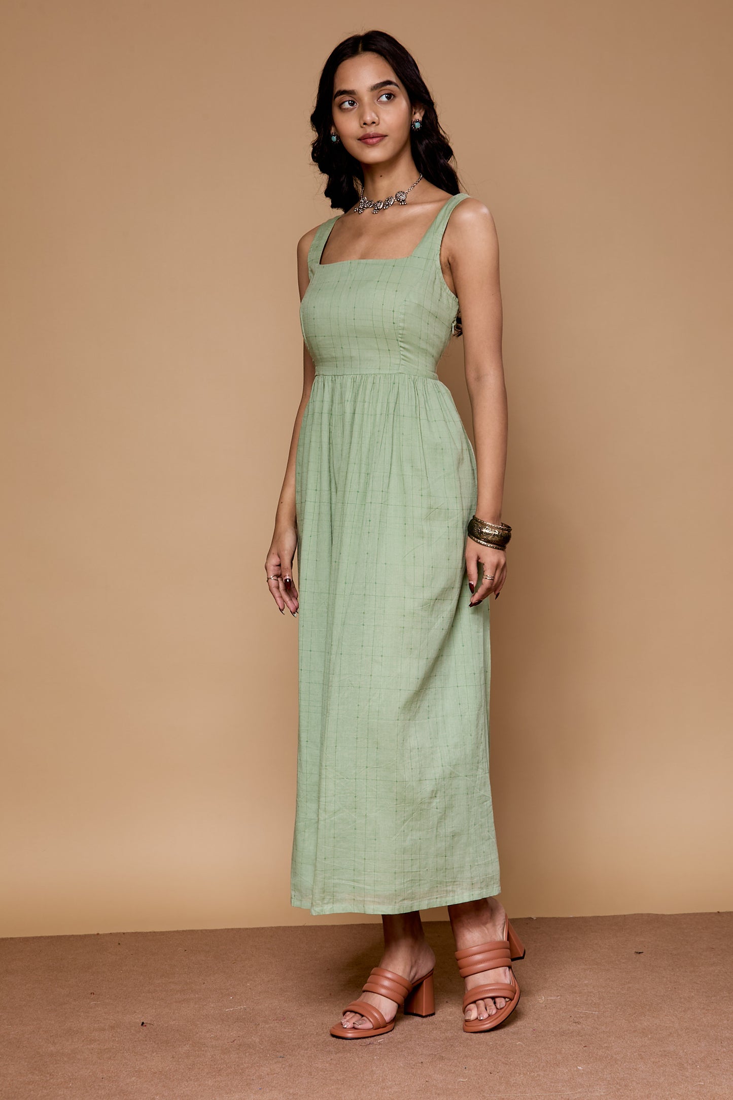 Ornate Oasis Green Sleeveless Dress