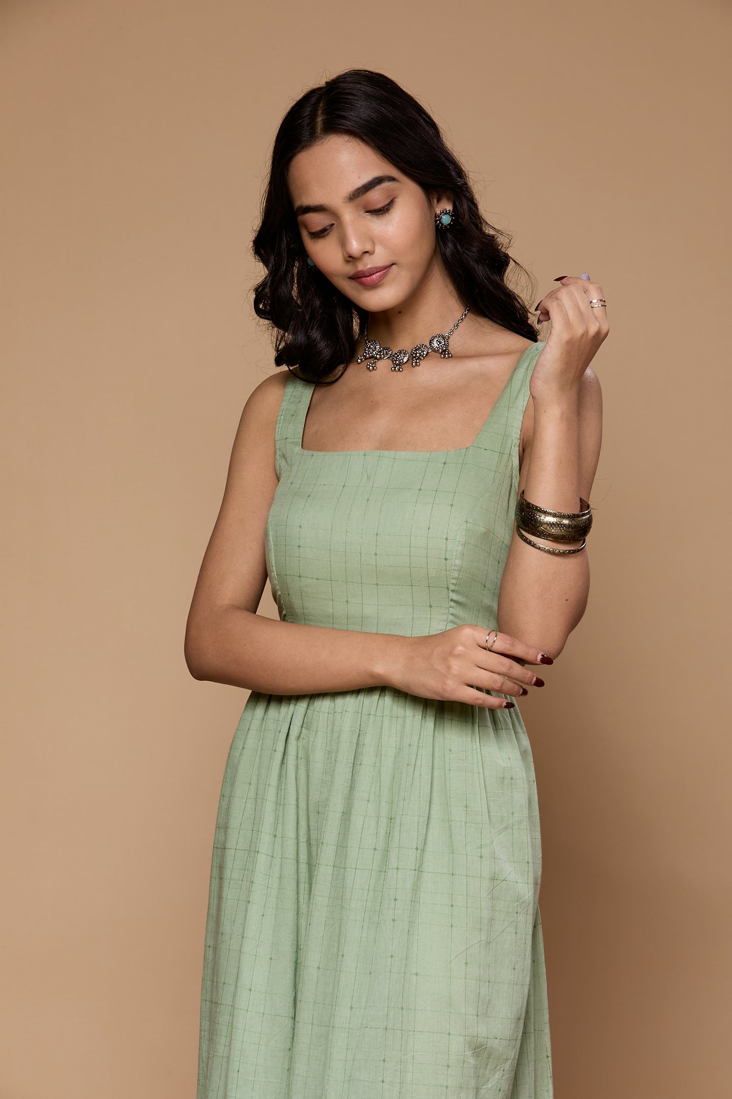 Ornate Oasis Green Sleeveless Dress