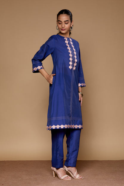 Ornate Oasis Navy Embroidered Kurta Set