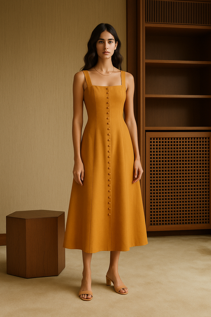Terra Mustard Sleeveless Midi Dress