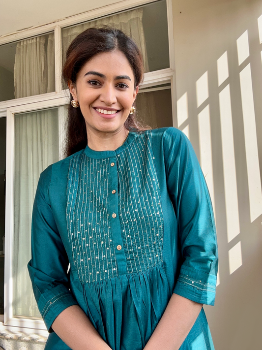 Autumn Yearn Teal Embroidered Kurta