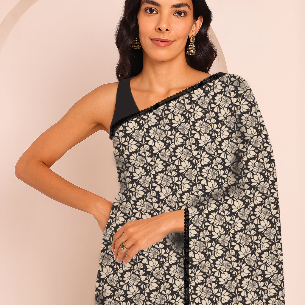 Inara Abstract Print Dark Grey Saree
