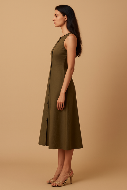 Iris Button Down Olive Dress