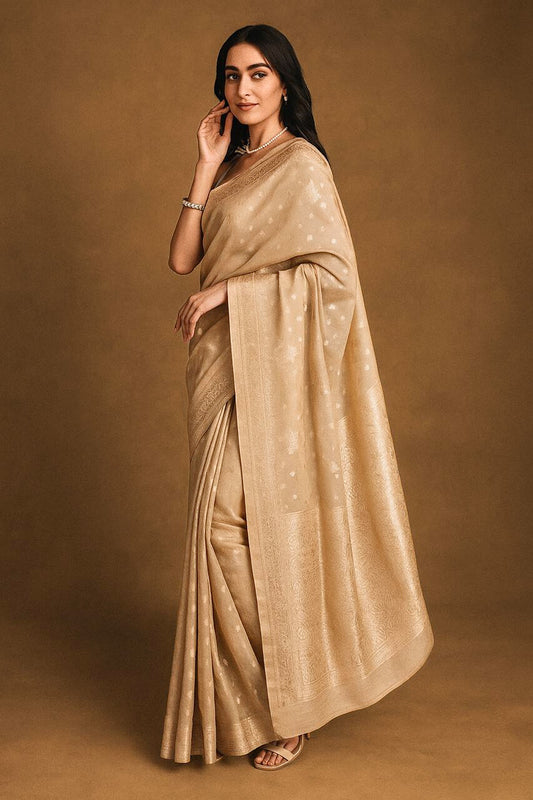 Regal Odyssey Woven Zari Ecru Saree