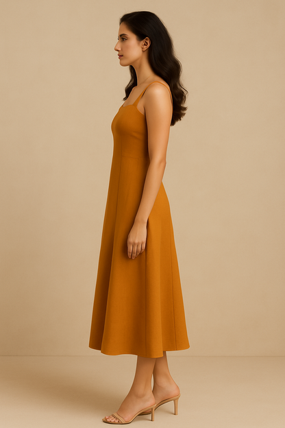 Terra Mustard Sleeveless Midi Dress