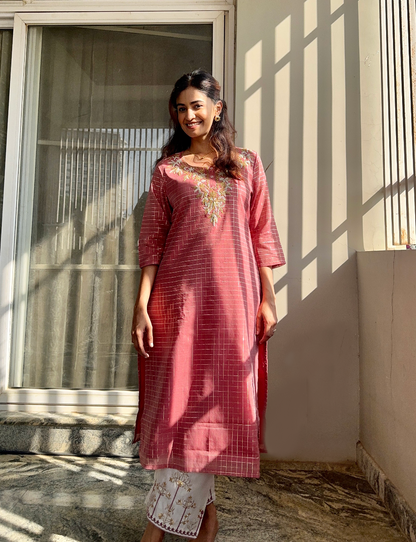 Autumn Yearn Pink Embroidered Kurta