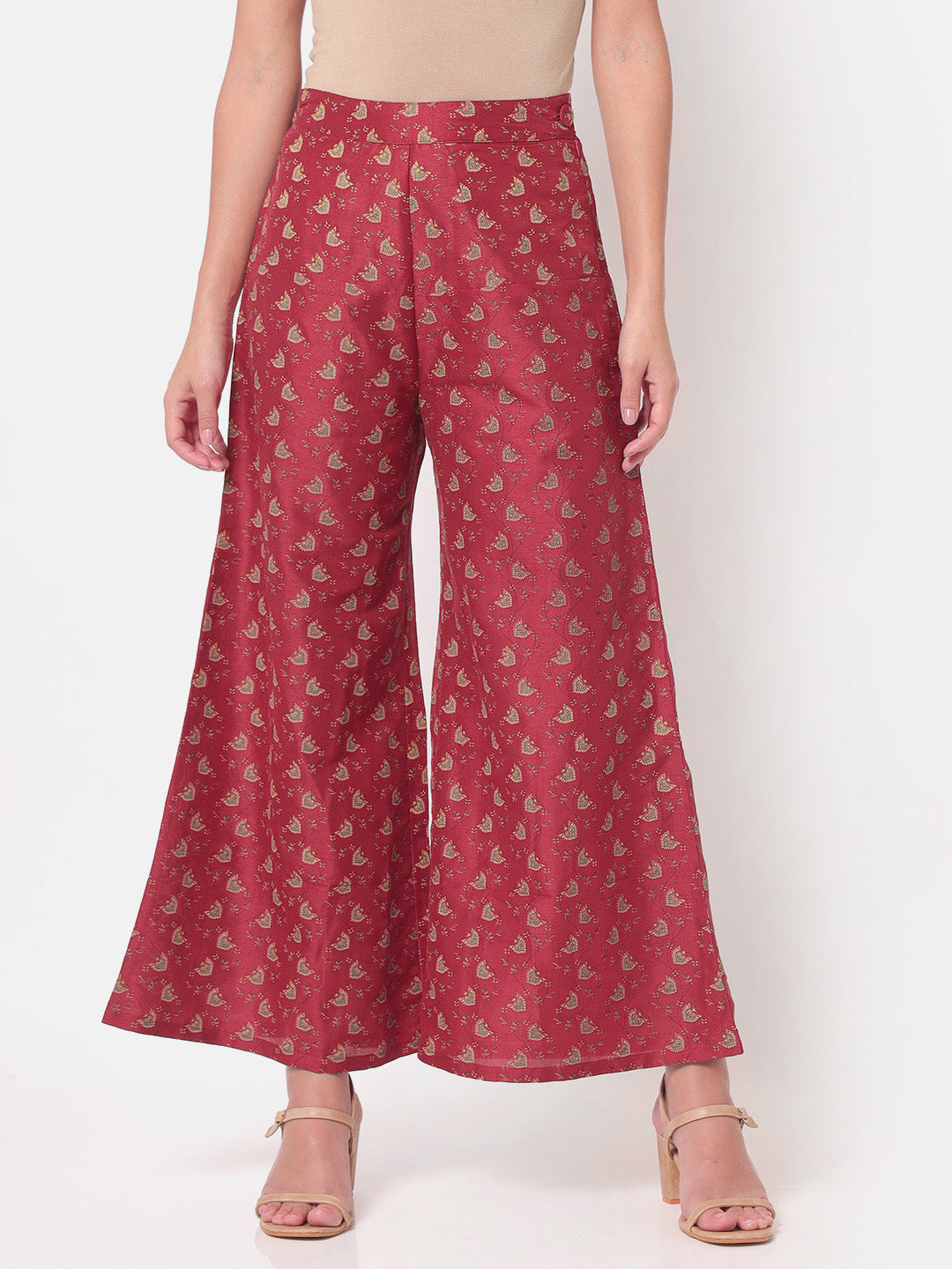 Saaki Women Dhuri Red Printed Flare Pants