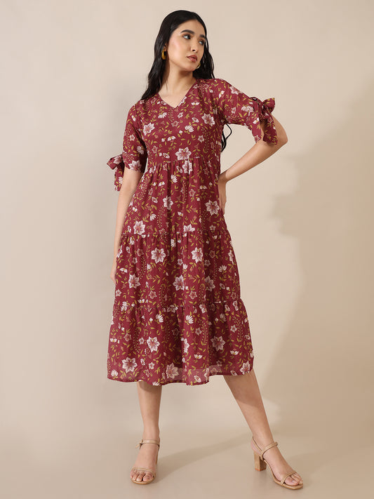 Saaki Women Pakeezah Maroon Tiered Dress