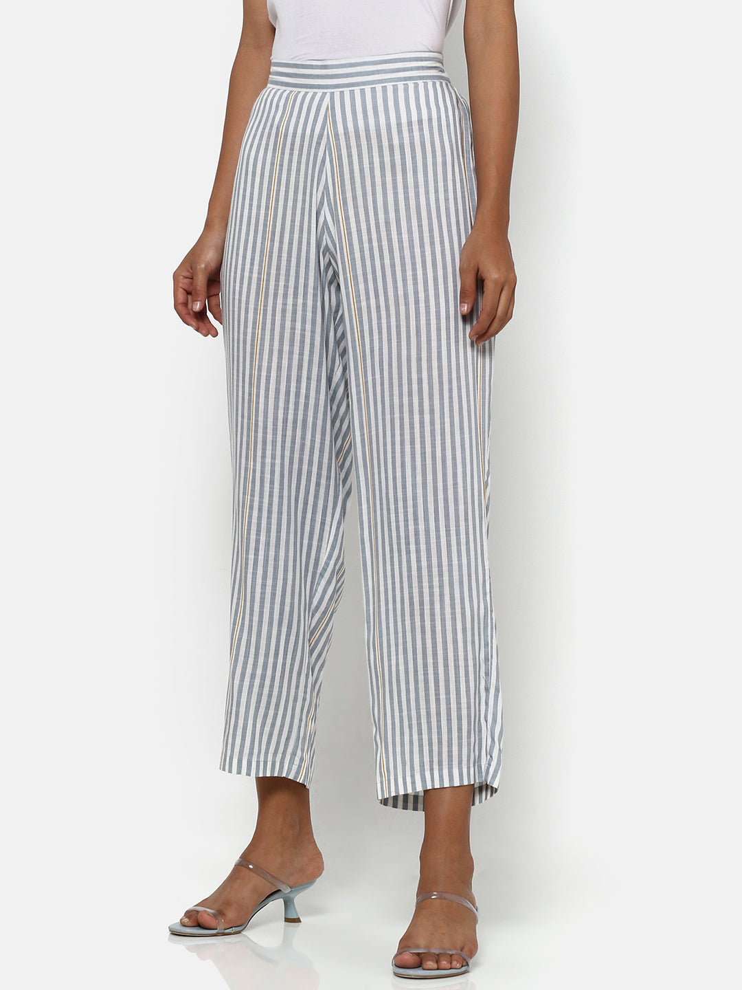 Buy American Eagle Outfitters White  Grey Striped Pants for Women Online   Tata CLiQ