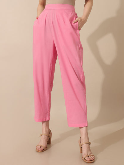 SAAKI Women Aurora Solid Pink Trousers