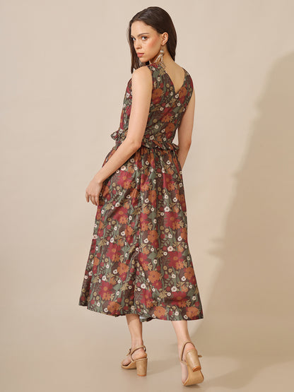 Florette Brown Printed Skirt Set