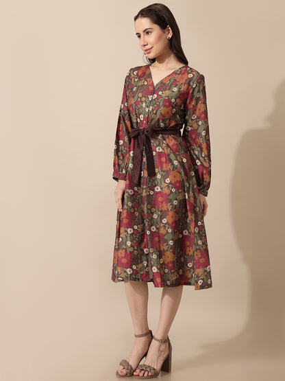Saaki Women Florette Brown Printed Dress
