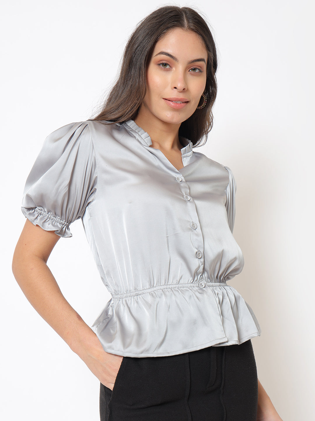 Saanchi Grey Ruffled Top