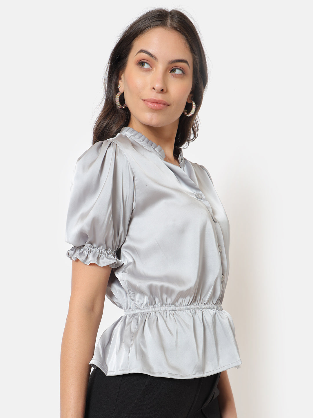 Saanchi Grey Ruffled Top