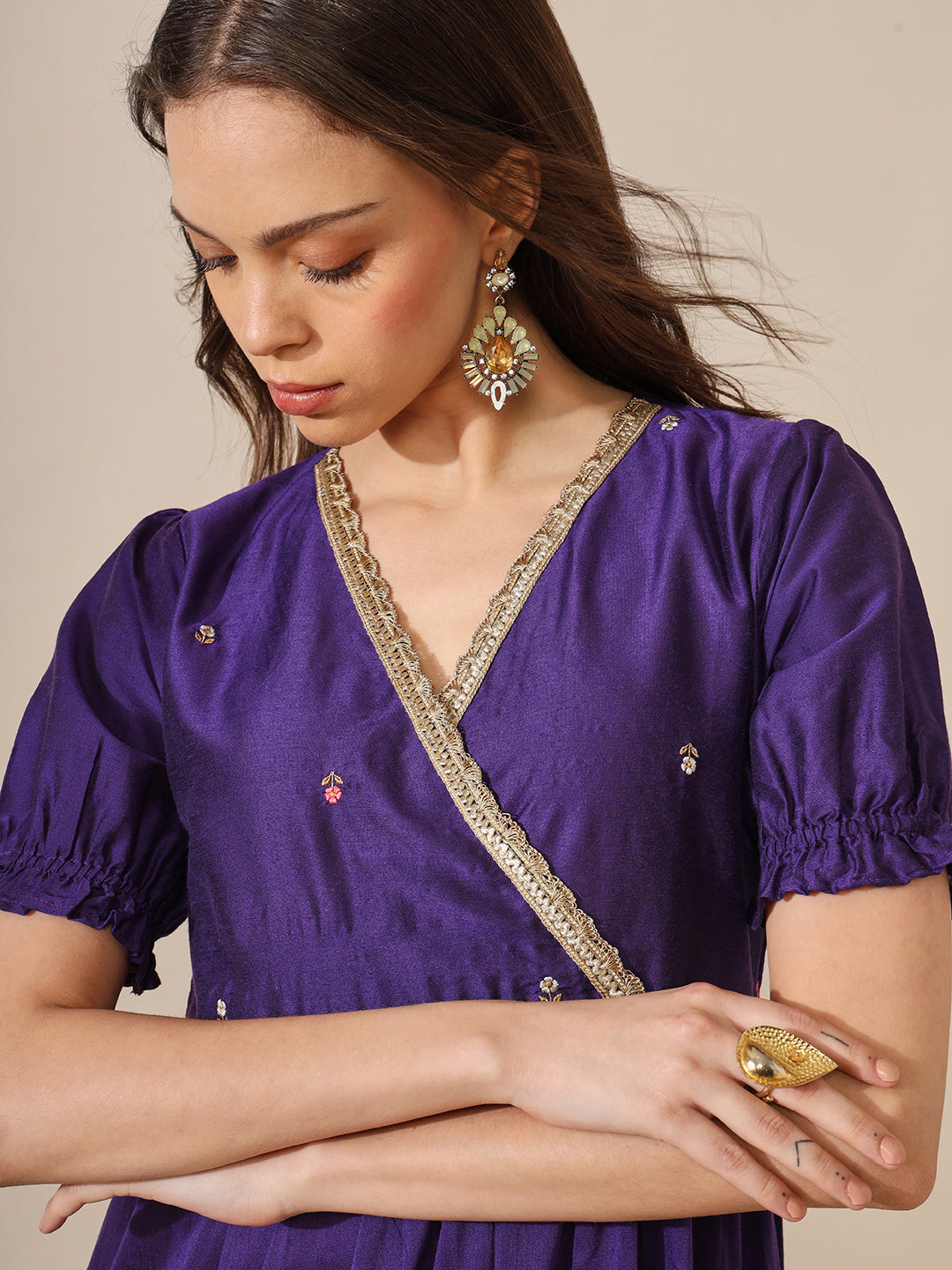 Raati Purple Embroidered Tiered Dress