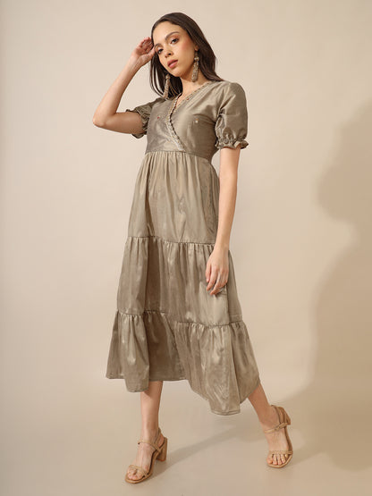 Raati Grey Embroidered Tiered Dress