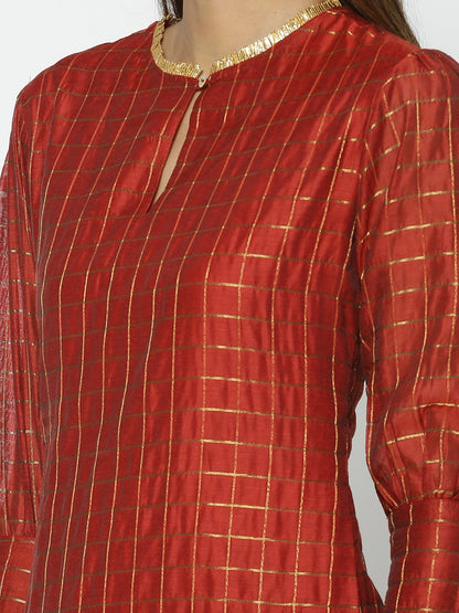 Rust_Gold_Checked_Kurta_Front_Close_Up_1 (4748499157077)