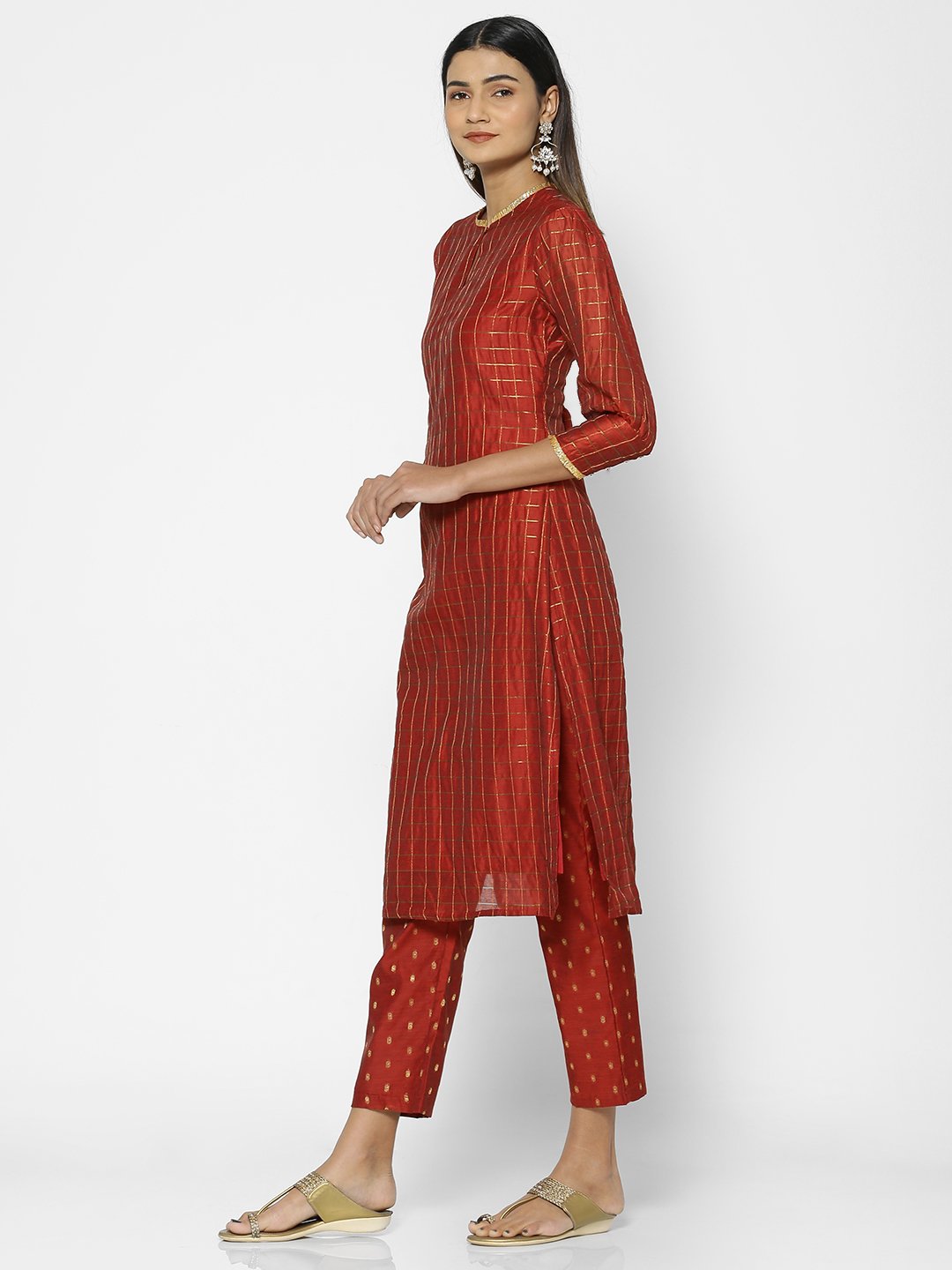 Rust_Gold_Checked_Kurta_Front_Full_Shot_2 (4748499157077)