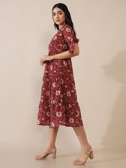 Pakeezah Maroon Tiered Dress