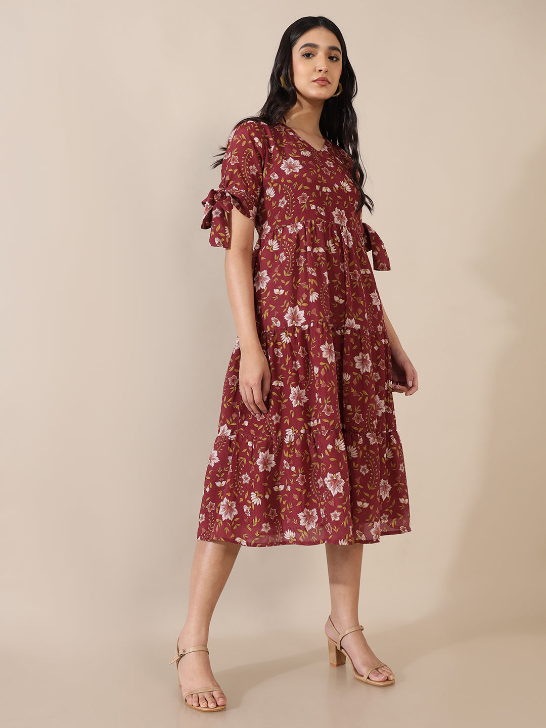 Pakeezah Maroon Tiered Dress